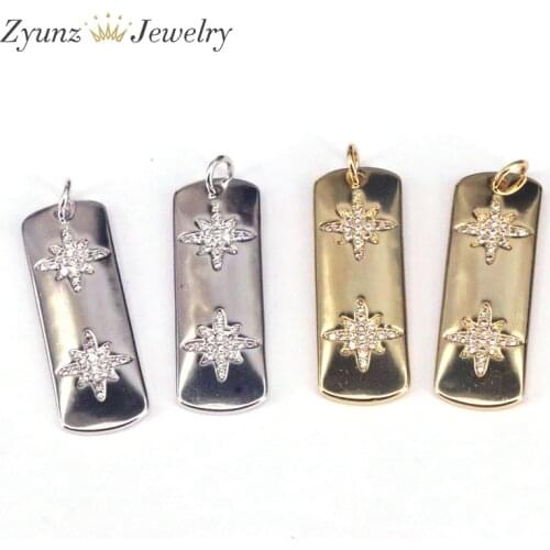 5PCS, Gold / Silver Color Crystal Starburst Pendants CZ Micro Paved Charms Jewelry Findings Supplies