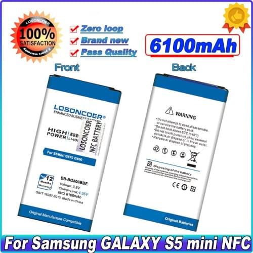 LOSONCOER 6100mAh EB-BG800BBE NFC Battery For SAMSUNG Galaxy S5 Mini NFC G800R G800F G800H G800Y G870 G800A G800 Phone Battery
