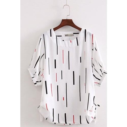 Large Size Womens 2019 Summer New T-shirt Plus Fertilizer Increase Color Strip Side Hem Wrinkle Short Sleeved Casual T-shirts