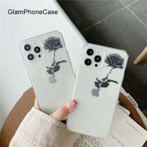 GlamPhoneCase Black Rose Phone Case For iPhone12Pro/max 11Pro/Max XS Max XR Soft Silicone Cover For iPhone11 7 8Plus Case
