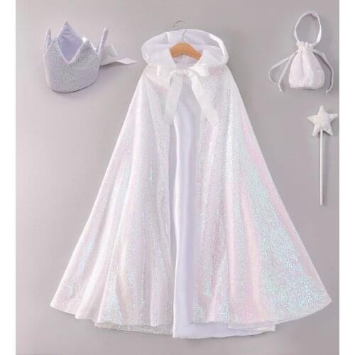 Halloween Carnival Dress Up Kids Sequins Snow Queen Hooded Cloak Girls Princess Witch Cosplay Costume Children Performance Suit