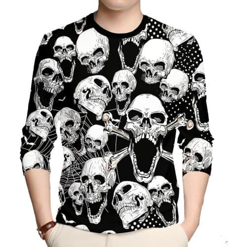IFPD EU Size 3D White Skull Printed Tshirt Mens O-neck T Shirts Summer Terror Long Sleeve Hip Hop Harajuku Top Drop Shipping