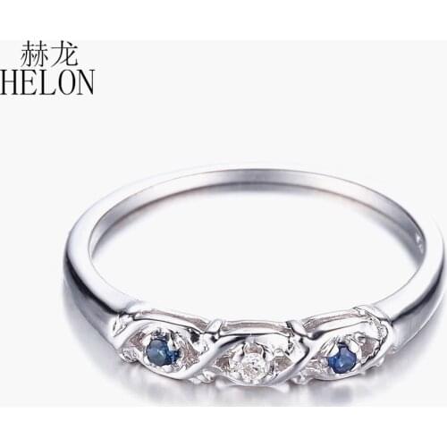 HELON Sterling Silver 925 Round 0.06ct Natural Sapphires diamond Engagement Gemstone Ring Women Gift Party Trendy Fine Jewelry