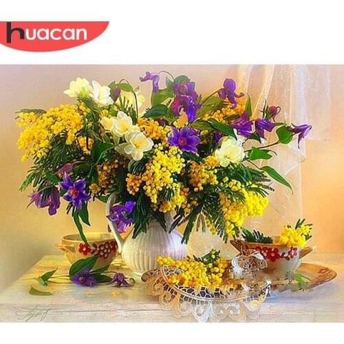 HUACAN DIY 5D Diamond Painting Flower Diamond Embroidery Vase Art Rhinestone Of Picture Cross Stitch Decoration For Home