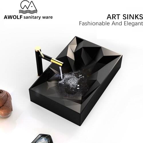 Art Bathroom Sinks 560*355*120mm Matte Black Ceramic Vessel Lavatory Sink Handmade Washing Basin Bowl Modern Design AM903