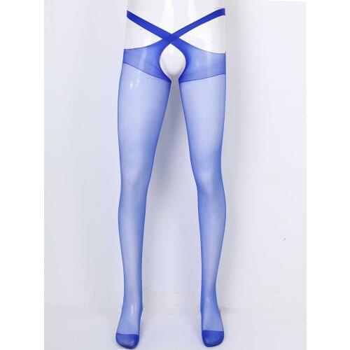 Iiniim Mens Exotic Socks See-through Underwear Thin Pantyhose Hollow Out Crotch Cross Tights Lingerie Apparel Parties Stockings