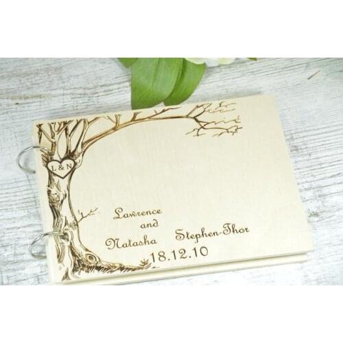 Personalised Wooden Guest Book | Romantic Photo Album | Script Book | Rustic Guest Book | Elegant Guestbook | Wedding Photo Alb