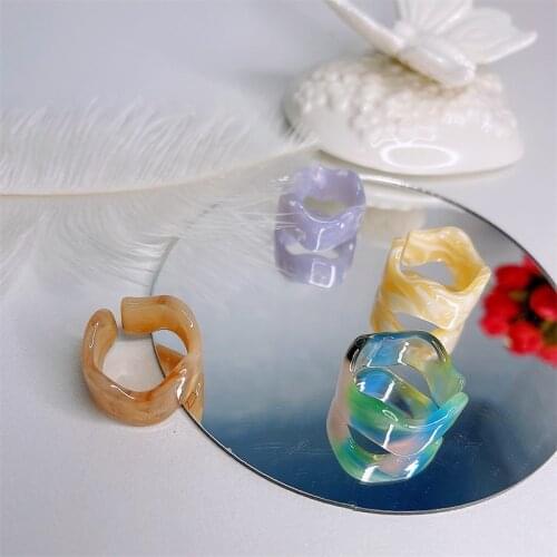GANXIN Summer Retro Rings For Women Stylish Transparent Candy Colorful Acrylic Resin Ring Finger-ring Jewelry Punk Travel Gifts