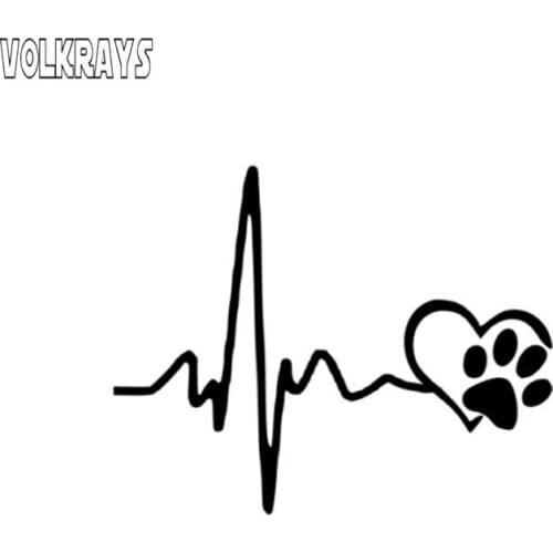 Volkrays Fashion Car Sticker Heartbeat Lifeline and Paw Cat Dog Heart Love Accessories Reflective Vinyl Decal,10cm*13cm