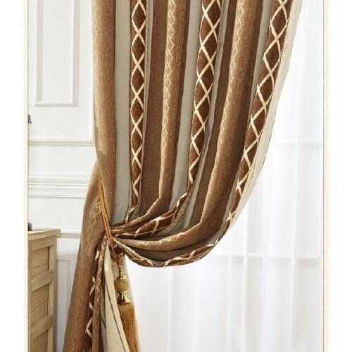 Fashion Modern Minimalist Curtain Diamond Lattice Printing Jacquard Chenille Curtains for Living Room Bedroom Shading Curtains