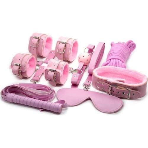 8pcs Plush Bundle Erotic Sex Toys for Adult Game Leather Erotic BDSM Sex Kits Bondage Handcuffs Sex Game Whip SM Bdsm Toys