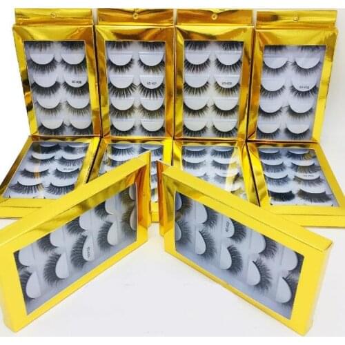 Handmade reusbale Mink lashes set 5 pairs s soft & vivid thick false eyelashes with luxury gold packaging 50sets/lot DHL Free