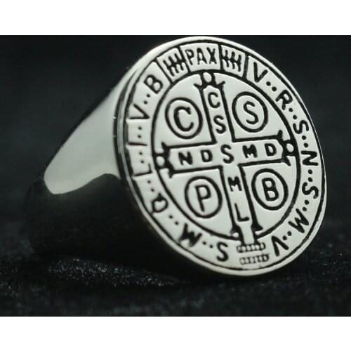 Newest Unisex Saint Benedict of Nursia CSPB CSSML NDSMD 316L Stainless Steel Christianity Cross Simple Classic Ring