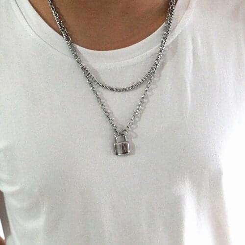 Abdoabdo Lock Necklace Women Aesthetic Punk Style Lock Shape Pendant Long Chain Choker Necklaces Womens Jewelry Collares kpop