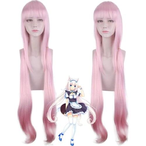 NEKOPARA Vanilla Wig Cosplay Costume 100cm long straight Pink Synthetic Hair Halloween Party Role Play Wigs