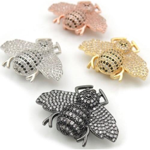 30*22*7mm Micro Pave Clear&Black CZ Hornet Flat Beads Fit For Men And Women Making Bracelets Jewelry