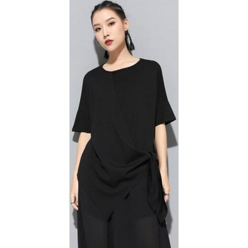2021Bow Casual Irregular dress Women T-Shirt White Black Cotton Short Sleeved O-Neck Spring Autumn Tees Tops