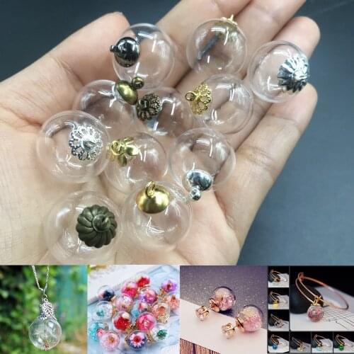 18mm one hole clear empty glass ball with copper caps hollow glass bottle globe vial jewelry making accessories beads charms