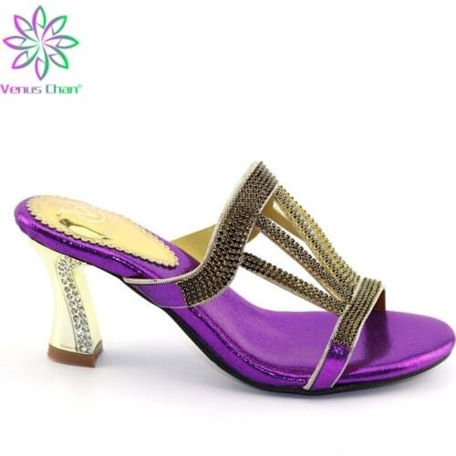 Sandals purple color party or wedding beautiful Italian design PU leather adults shoes African woman shoes possible match bag