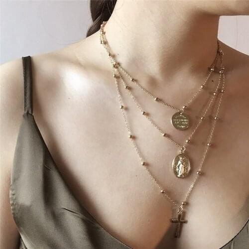 Sexy Chain Necklaces Gold/Silver Color Multicolor Round/Cross Pendant Necklaces Simple Choker Statement Jewelry
