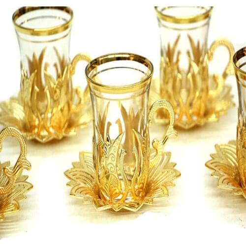 Turkish tea set gold tea set tea glass set tea Turkish set quality different kitchen products - 6 person