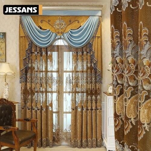 Water-soluble Hollow Embroidered Curtains, Cashmere Curtains, Finished Custom Blackout Curtains for Living Dining Room Bedroom