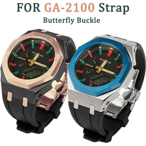 GA2100 3rd Modified Accessories Strap GA-2100 Gen3 Rubber Strap Metal Stainless Steel Adapter for Casio G-SHOCK GA2100 2110