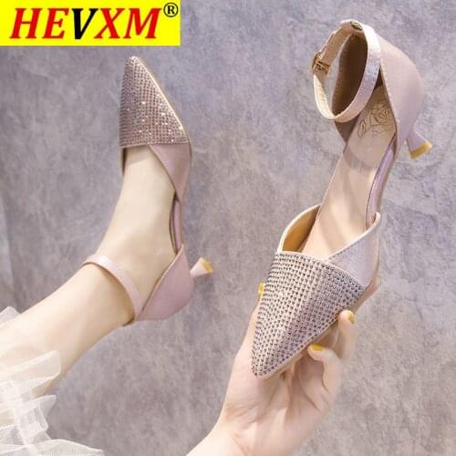 High Heel 2021 Women Sandals Crystal Heels Sandals Black Casual Fashion Hoof Heels Sandals