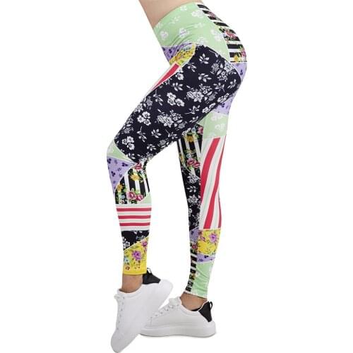 New Design Women Legging Patchwork Floral Printing Leggins Slim High Elasticity Legins Fitness Leggings Female Pants