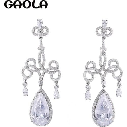 GAOLA Bridal Outstanding Silver Color Teardrop Cubic Zirconia Drop Tassel Earrings For Women Life Jewelry GLE6537
