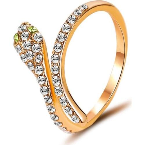 Golden Snake Ring Ladies Inlaid Transparent Zircon Open Ring Jewelry Accessories Birthday Valentines Day Gift