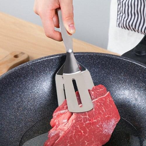 050 Multifunction 304 stainless steel steak folder food pizza shovel grilled meat clip bread frying fish shovel grip 7.3*26*2cm