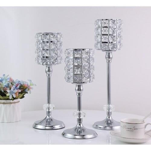 10 pcs/Lot Table Candle Holder Plating Crystal Candlestick Geometric Round Romantic Candle Holders Wedding Dinner Decorat ZZT009