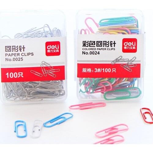 100pcs Colored Paper Clips for File Clamp 3# Silver Metal Clip Multi Color Bookmark Stationery Office Binding School A6637
