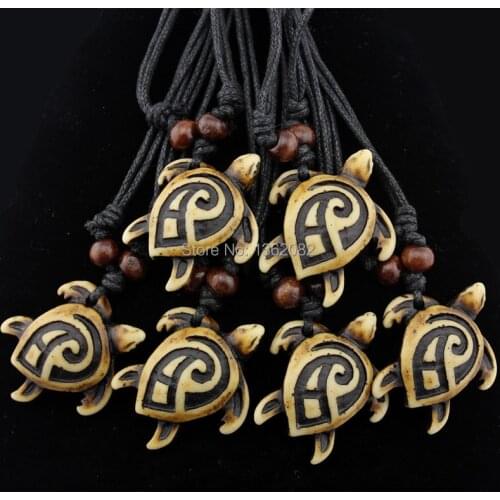 Wholesale lots 12pcs Imitation Yak Bone Carved Lucky Hawaiian Style Surfer Turtle Pendant Necklace Gift MN571