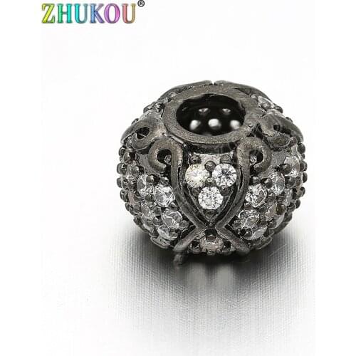13*10mm Handmade Brass Cubic Zirconia European Spacer Beads for DIY Jewelry Findings Accessories, Hole: 5mm, Model: VZ16