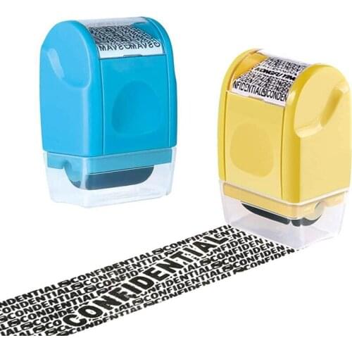 2PCS Wide Roller Stamps Unlimited Re-Inking Identity Theft Prevention Stamp Rolling Security Stamp (Light Blue + Yellow)