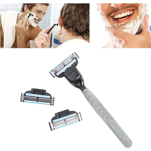 4pcs Razor Blade With 1 Razor Handle Cassette Shaving Blade For Men Face 4-Layer Blades Compatible For Mache 3 Machine New