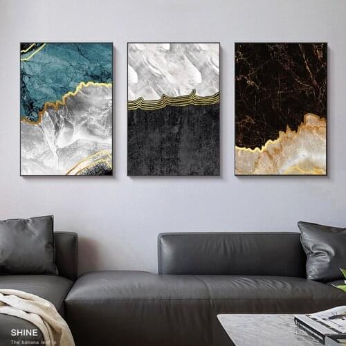 Golden And Gray Marble Texture Abstract Wall Art Canvas Painting Posters And Prints Wall Pictures for Living Room Decoration