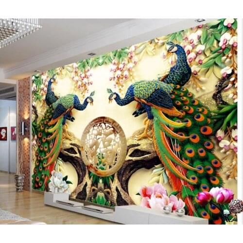 Bacal Large Painting Home Decor Blue Peacock green branches De Pared 3d Wallpaper Hotel Background Modern Mural for Living Room