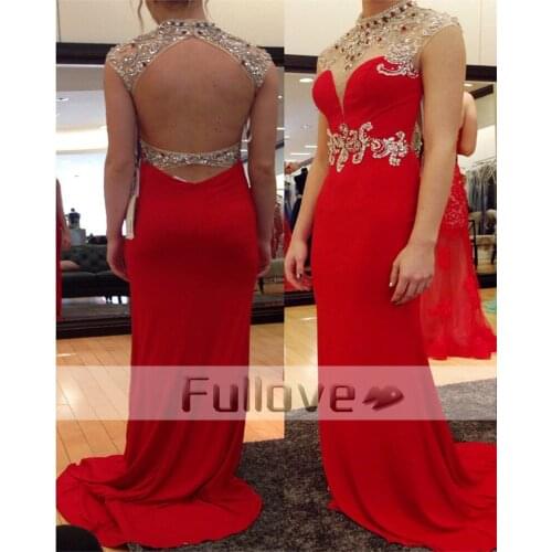 Noble Red Chiffon Crystal Beaded Evening Dresses Long 2019 Slim Cut Backless Mermaid Formal Party Gown Vestido Longo Kaftan
