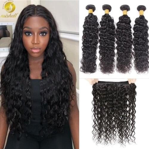 Mishell 1/3/4 Deal Water Curly Bundles Brazilian Deep Wave 100% Human Hair Weave Bundles Non-Remy hair Extension