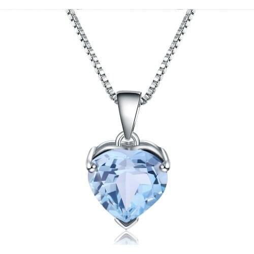 GEMS BALLET 4.4Ct Natural Sky Blue Topaz Gemstone Real 925 Sterling Silver Love Heart Pendant Necklace for Women Fine Jewelry