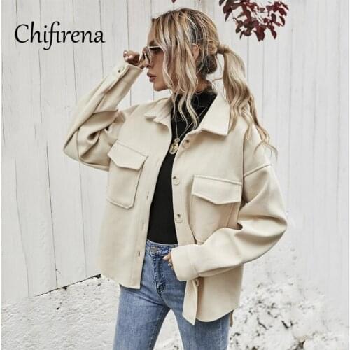 Chifirena Casual Oversized Outdoor Coat Women Winter Thick Shirt Jacket Female Turn Down Collar Loose Cardigan Coats Female