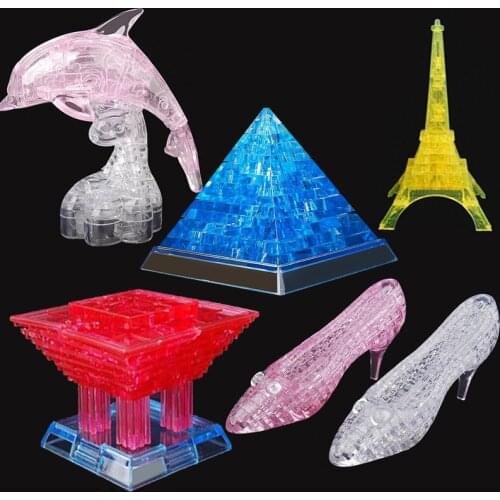 DIY 3D Crystal Jigsaw Stereoscopic Tower Pyramid High Heels Dolphin Model Creative Puzzle Toy For kid Birthday Gift For Children