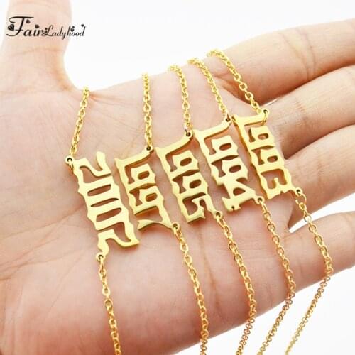 Stainless Steel Year Number Custom Necklaces Pendants For Women Men Gold Silver Color Long Chain Male Female Necklace Fashion