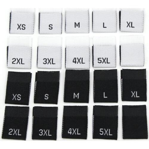 100Pcs Black White Cloth Labels Cotton Size Tags Woven Labels For Fabric Garment Sewing Accesssories XS S M L XL 2XL 3XL 4XL