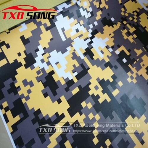 New arrival Car Styling Black yellow digital Camouflage vinyl Matt Black yellow digital Camo sticker for car wrappping