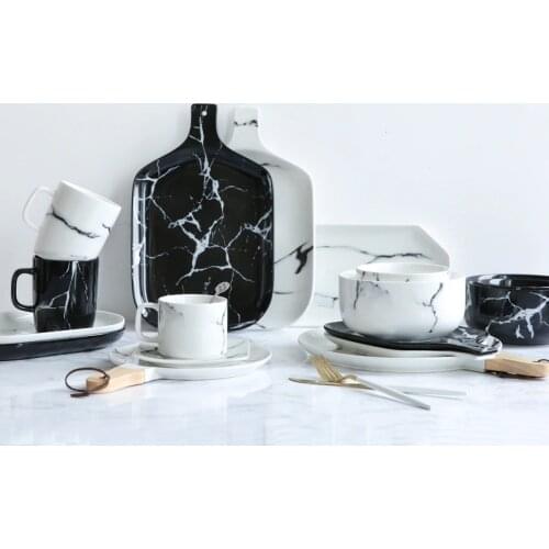 Ceramic Marble Plate Cup Mug Bowl Western Style Porcelain Steak Dish Salad Snack Plate Dinnerware Tableware Set Drop Shipping