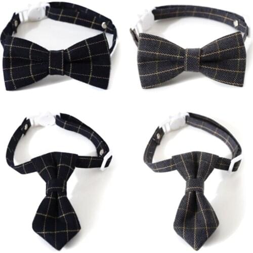 Plaid Bowknot Cat Collar Adjustable Dog Bow Tie Cat Necklace Pet Accessories